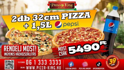 Pizza King 3 - 2 darab normál 32cm pizza, 1,5l pepsivel - Szuper ajánlat - Online order